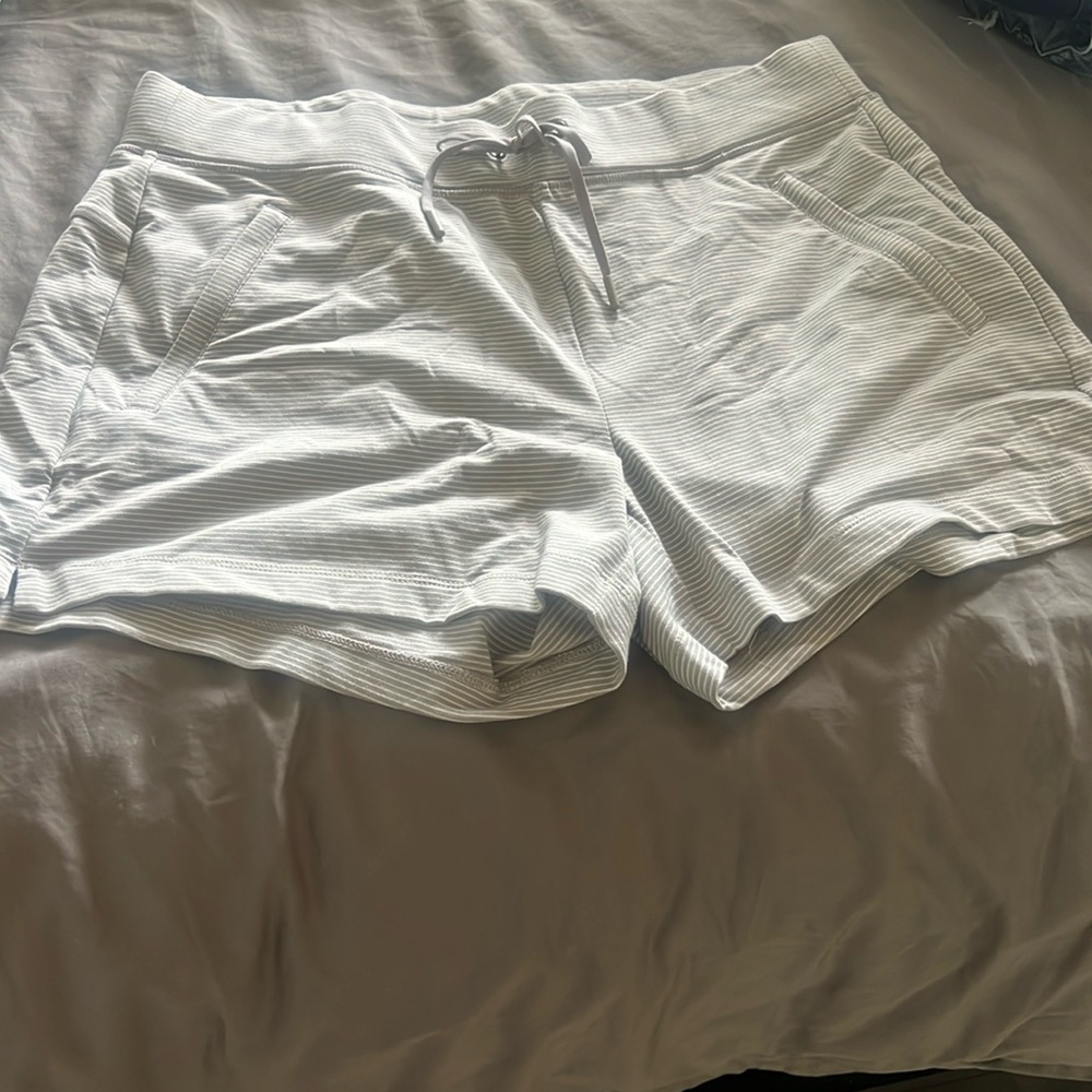 Athleta, gray and white shorts, size medium, and great shape